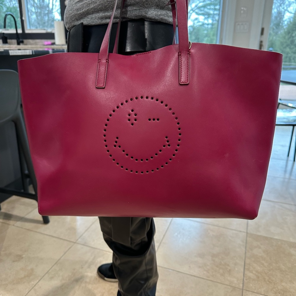 Anya Hindmarch Smiley Face Burgundy Leather Tote. Lik… Gem